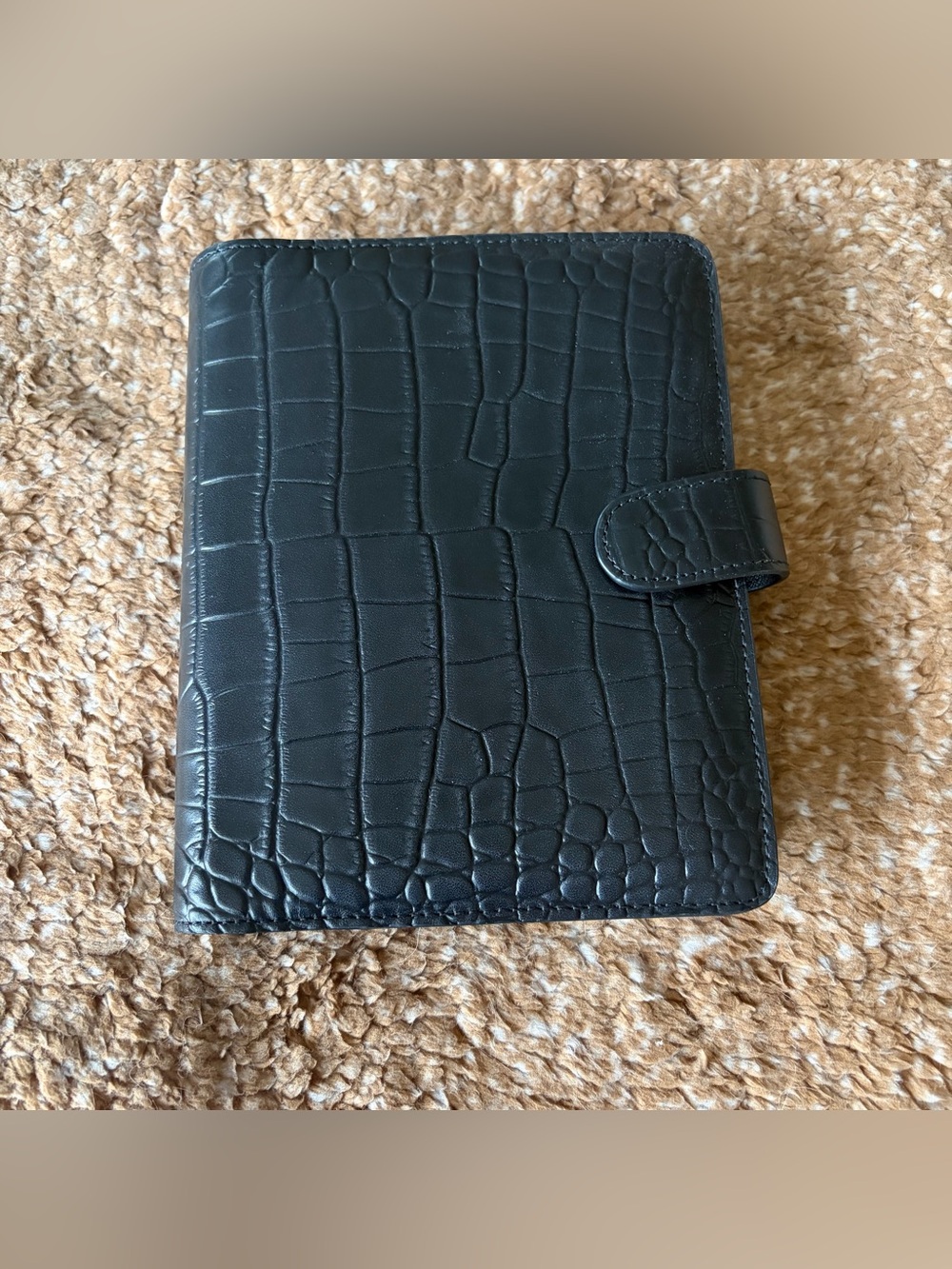 Cloth & Paper Small Black Crocodile Leather Agenda Cover